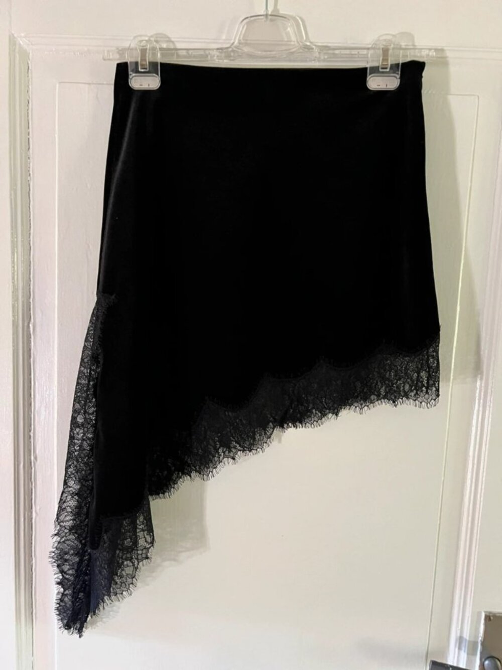 Black Asymmetrical Velvet Mini Skirt XS
